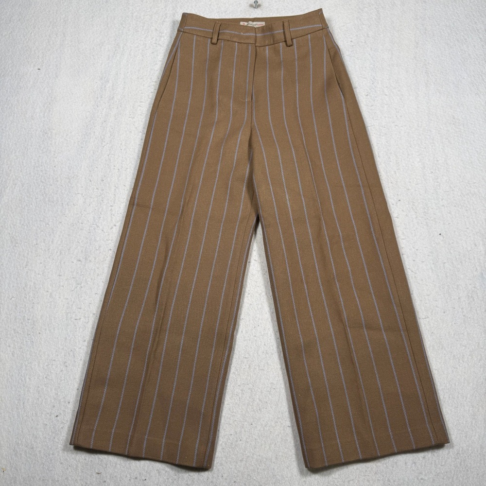 Paul & Joe Sister Tan Pinstripe Wide Leg Trousers Made in France Size 34